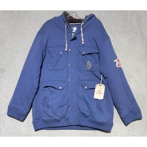 NEW Anheuser-Busch Fur lined hooded jacket mens XL Full Zip & Snap button Indigo